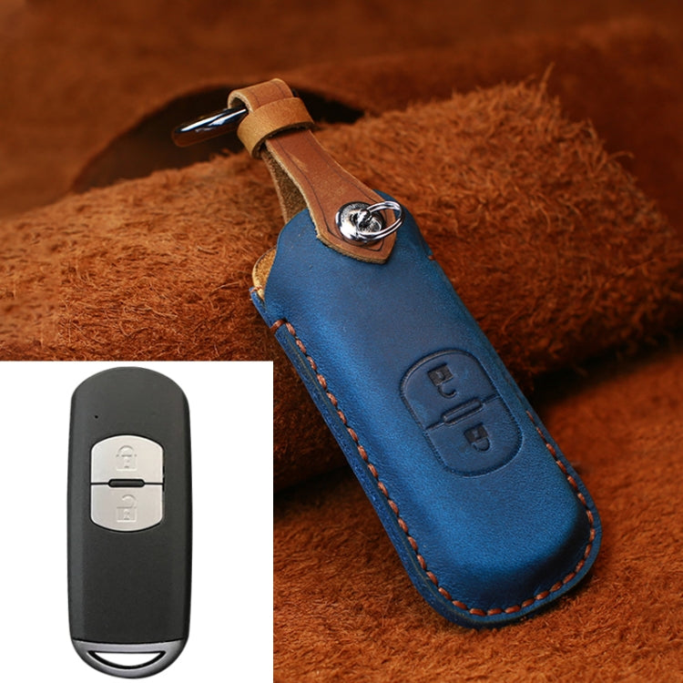 For Mazda Old Style Hallmo Car Cowhide Leather Key Protective Cover Key Case, Two Keys Version(Blue) - free shipping - PMC TechLife - Order now!