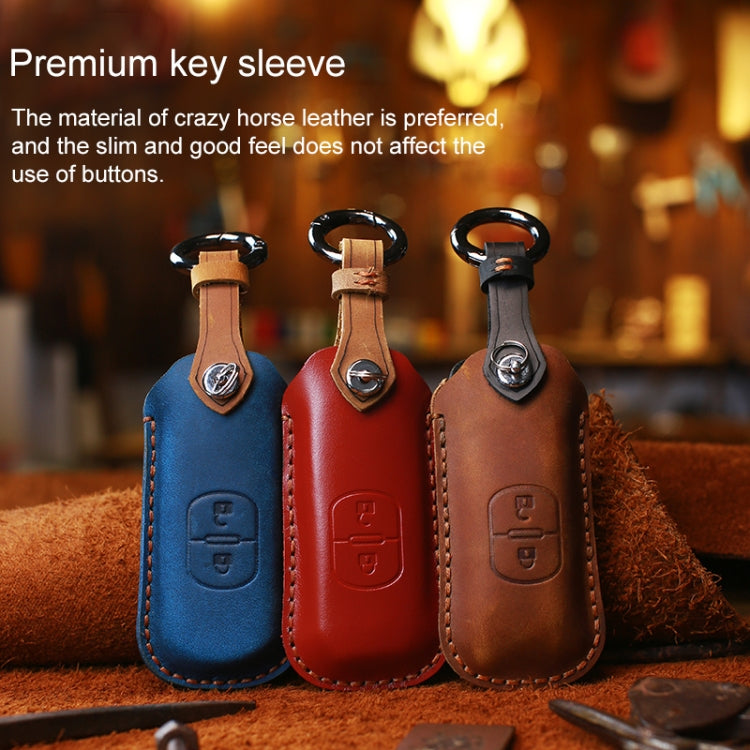 For Mazda Old Style Hallmo Car Cowhide Leather Key Protective Cover Key Case, Two Keys Version(Blue) - free shipping - PMC TechLife - Order now!