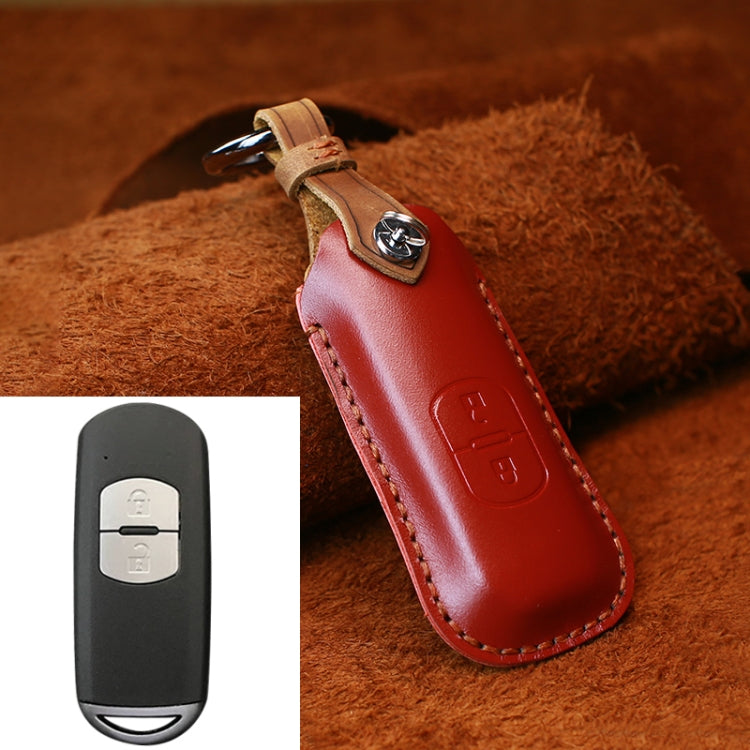 For Mazda Old Style Hallmo Car Cowhide Leather Key Protective Cover Key Case, Two Keys Version(Red) - Car Key Cases by Hallmo | Online Shopping South Africa | PMC TechLife | Buy Now Pay Later Mobicred