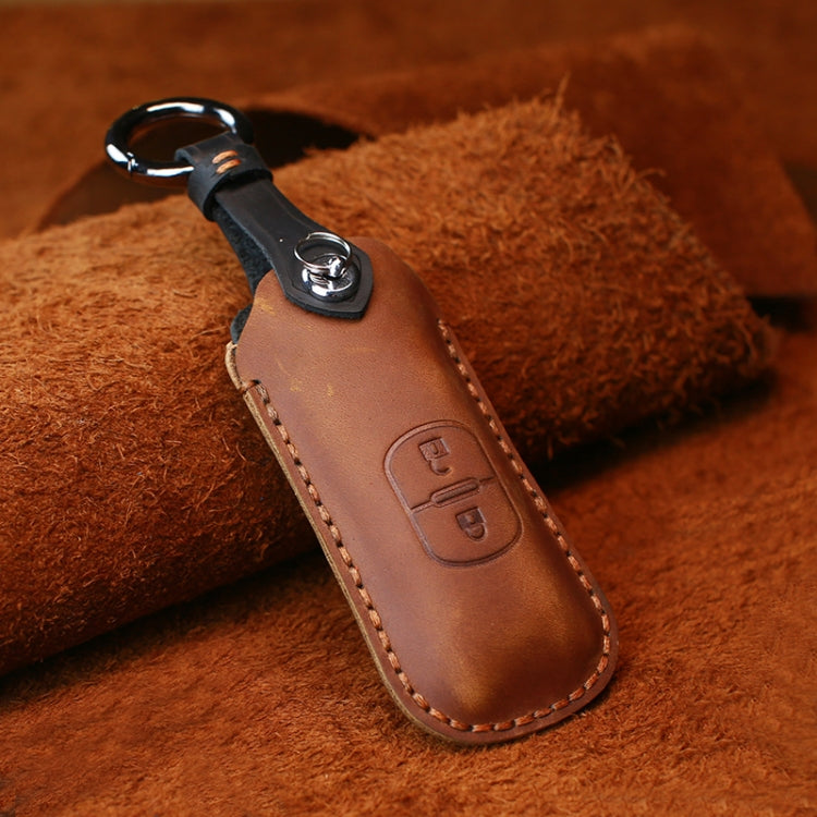 For Mazda Old Style Hallmo Car Cowhide Leather Key Protective Cover Key Case, Two Keys Version(Brown) - Car Key Cases by Hallmo | Online Shopping South Africa | PMC TechLife | Buy Now Pay Later Mobicred