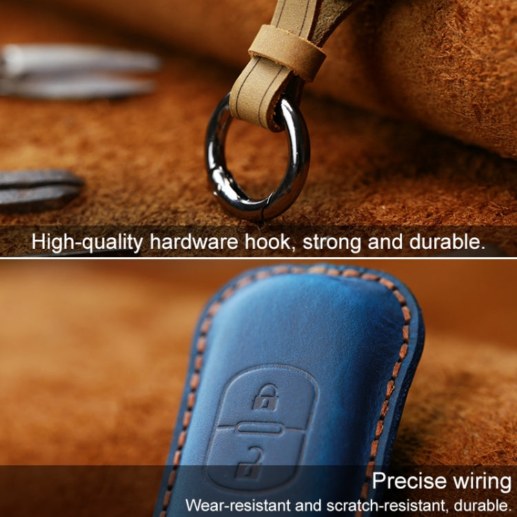 For Mazda Old Style Hallmo Car Cowhide Leather Key Protective Cover Key Case, Three Keys Version(Blue)