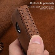 For Volvo Single Slit Style Car Cowhide Leather Key Protective Cover Key Case (Black)