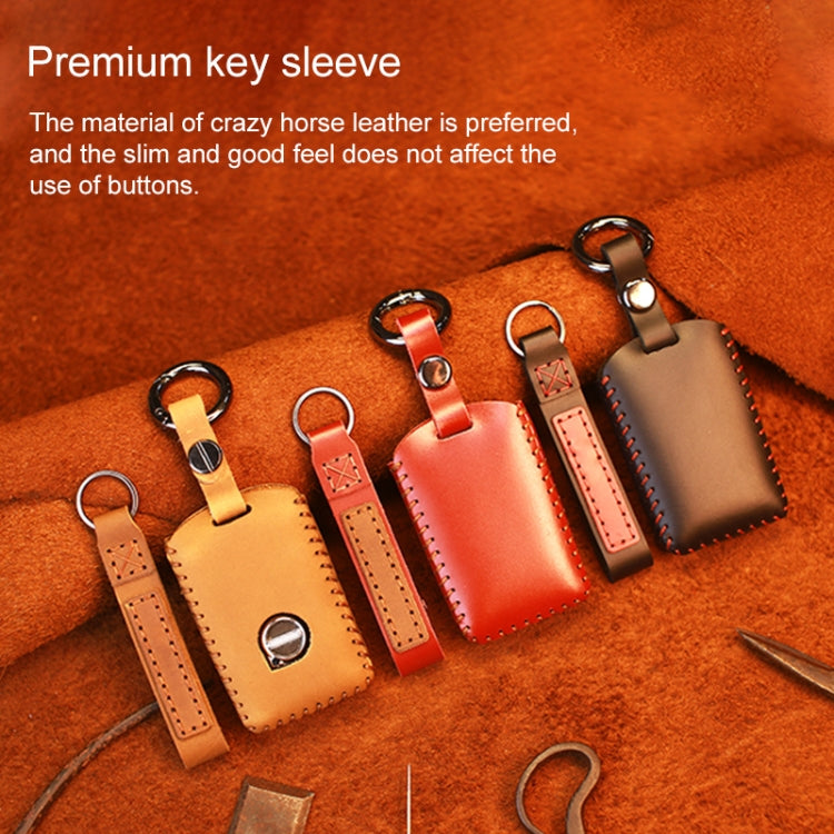 For Volvo Single Slit Style Car Cowhide Leather Key Protective Cover Key Case (Black)