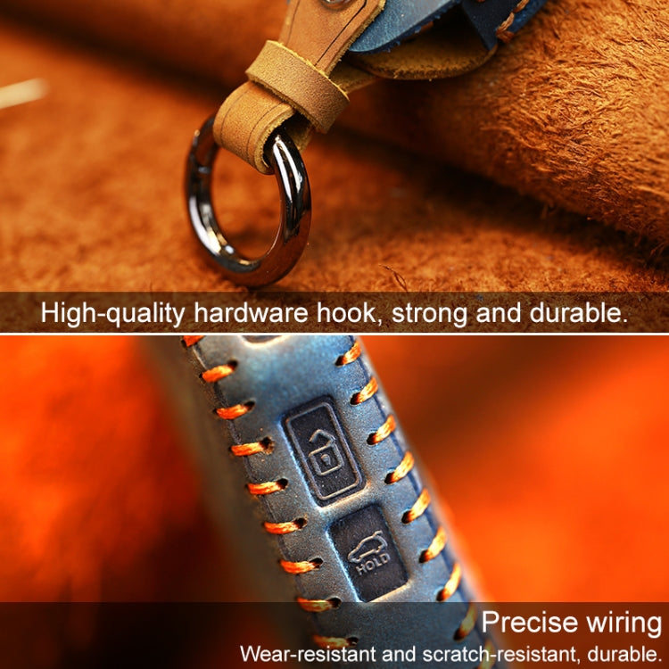 For Kia Car Cowhide Leather Key Protective Cover Key Case, Square Version (Blue) - Car Key Cases by PMC TechLife | Online Shopping South Africa | PMC TechLife