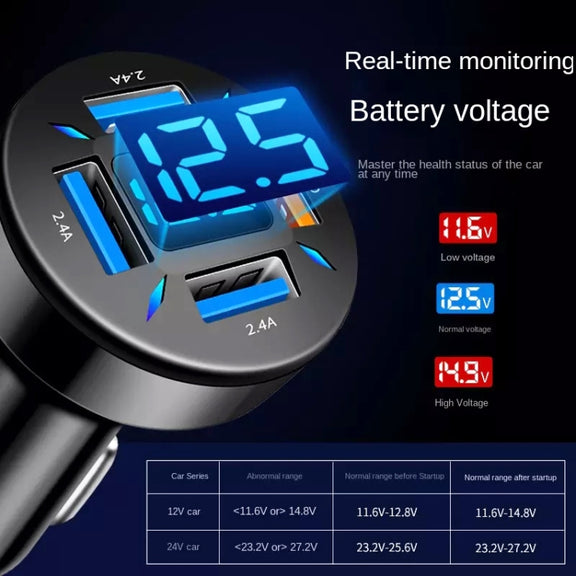 2pcs 4 in 1 USB QC3.0 Digital Display Car Fast Charger