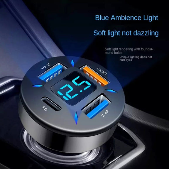 2pcs 4 in 1 USB QC3.0 Digital Display Car Fast Charger