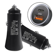 2pcs PD 20W Aluminum Alloy Dual Interface Car Fast Charger (Black)