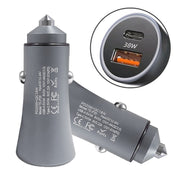 2pcs PD 20W Aluminum Alloy Dual Interface Car Fast Charger (Grey)