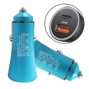2pcs PD 20W Aluminum Alloy Dual Interface Car Fast Charger (Blue)