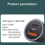 2pcs PD 20W Aluminum Alloy Dual Interface Car Fast Charger (Red)