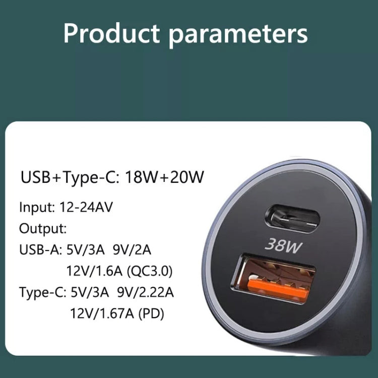 2pcs PD 20W Aluminum Alloy Dual Interface Car Fast Charger (Red)