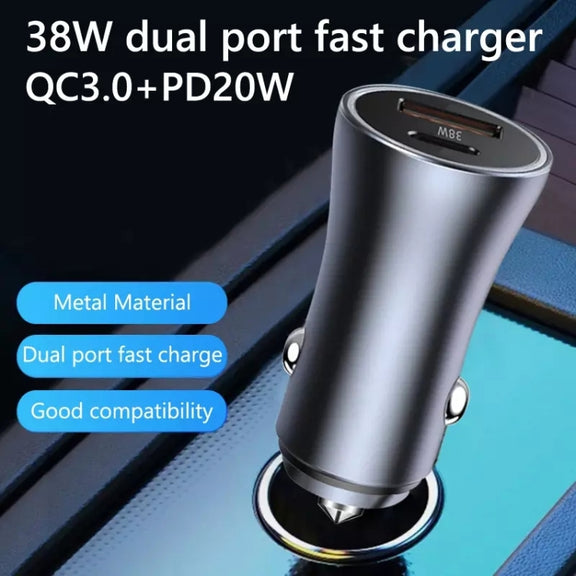 2pcs PD 20W Aluminum Alloy Dual Interface Car Fast Charger (Blue)