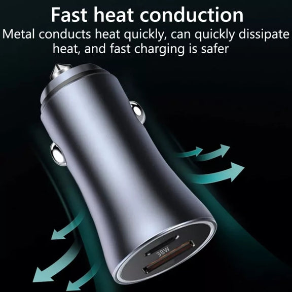 2pcs PD 20W Aluminum Alloy Dual Interface Car Fast Charger (Red)