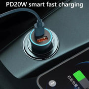 2pcs PD 20W Aluminum Alloy Dual Interface Car Fast Charger (Red)