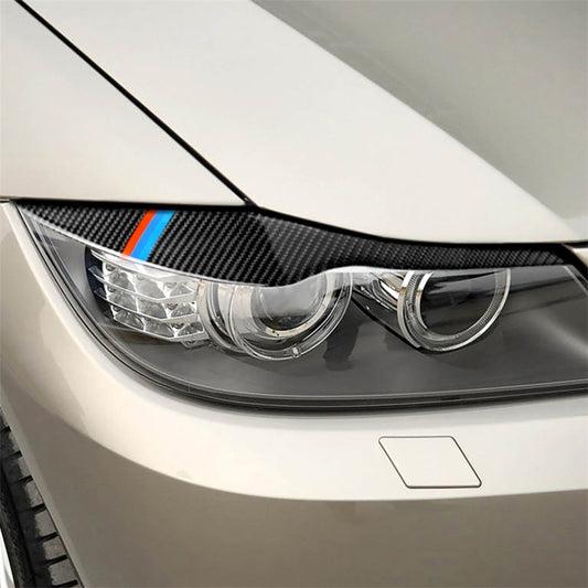 1 Pair Three Color Carbon Fiber Car Lamp Eyebrow Decorative Sticker for BMW E90 / 318i / 320i / 325i 2005-2008, Drop Glue Version - free shipping - PMC Jewellery - Order now!