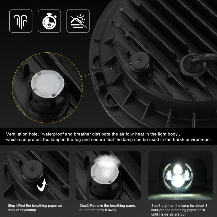 7 inch H4 / H13 DC 9V-30V 3000LM 3000K-6000K 25W Car Round Shape LED Headlight Lamps for Jeep Wrangler, with Angel Eye(White Light)