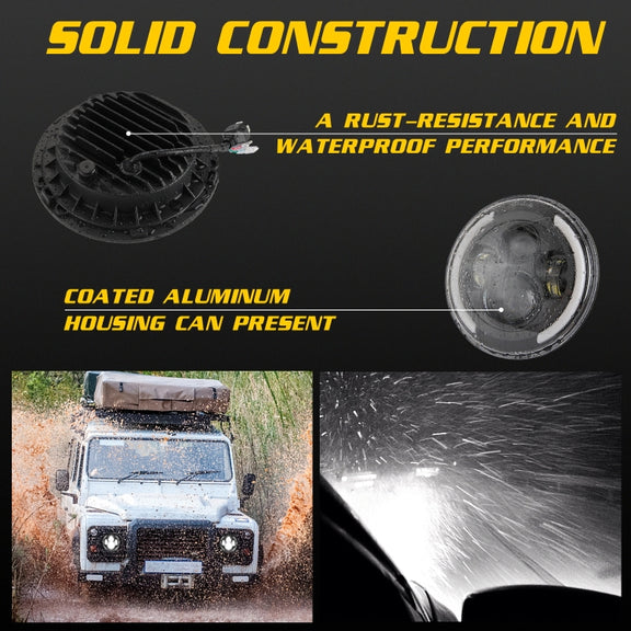 7 inch H4 / H13 DC 9V-30V 3000LM 3000K-6000K 25W Car Round Shape LED Headlight Lamps for Jeep Wrangler, with Angel Eye(White Light)