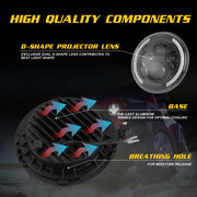 7 inch H4 / H13 DC 9V-30V 3000LM 3000K-6000K 25W Car Round Shape LED Headlight Lamps for Jeep Wrangler, with Angel Eye(White Light)