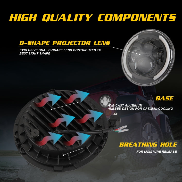 7 inch H4 / H13 DC 9V-30V 3000LM 3000K-6000K 25W Car Round Shape LED Headlight Lamps for Jeep Wrangler, with Angel Eye(White Light)
