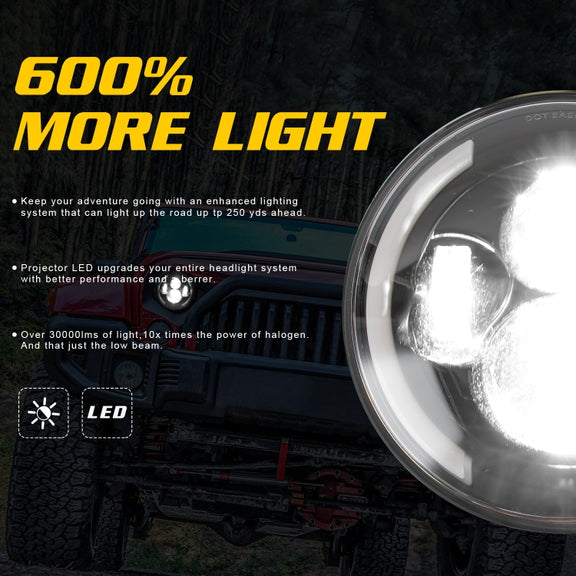 7 inch H4 / H13 DC 9V-30V 3000LM 3000K-6000K 25W Car Round Shape LED Headlight Lamps for Jeep Wrangler, with Angel Eye(White Light)