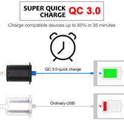 Universal Car QC3.0 Dual Port USB Charger Power Outlet Adapter 5V 2.4A IP66 with 60cm Cable(White Light)