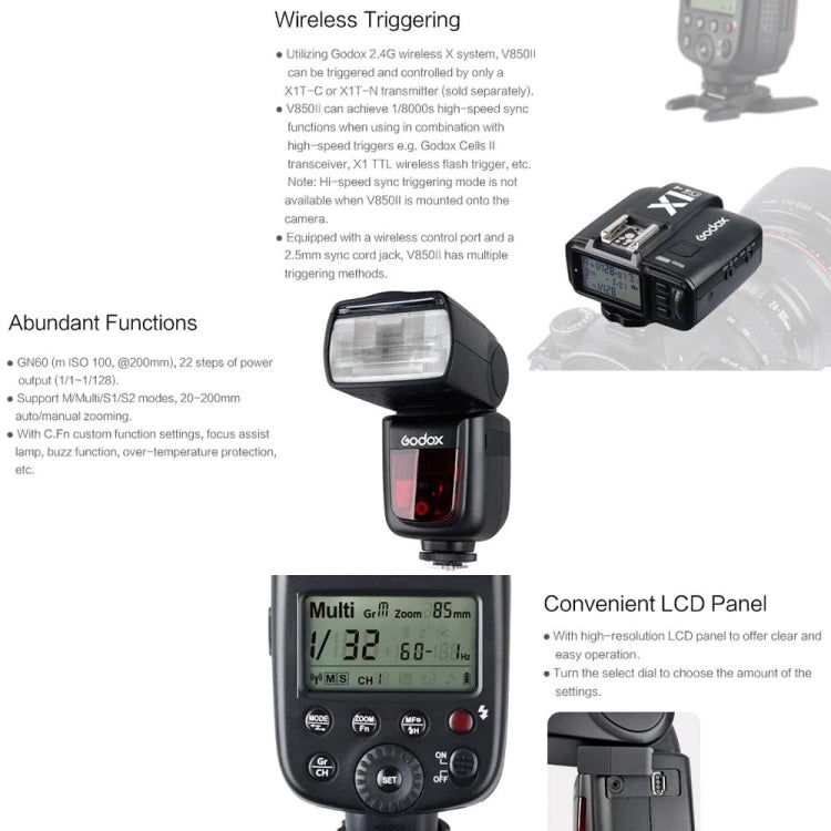 Godox V850II 2.4GHz Wireless 1/8000s HSS Flash Speedlite for Canon / Nikon DSLR Cameras(Black) - free shipping - PMC Jewellery - Order now!