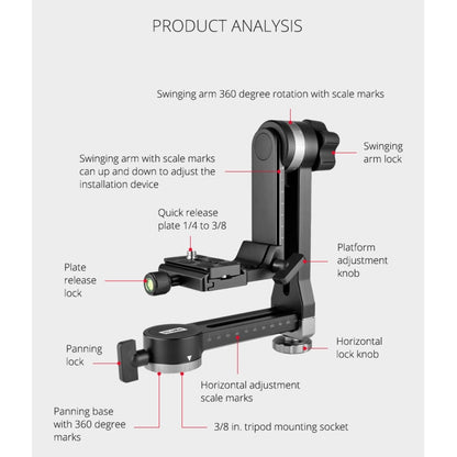 YELANGU A171 YLG0401E-C 360 Degree Rotation Horizontal Cantilever Gimbal Tripod Head for Home DV and SLR Cameras (Black) - Tripod Heads by YELANGU | Online Shopping South Africa | PMC Jewellery | Buy Now Pay Later Mobicred