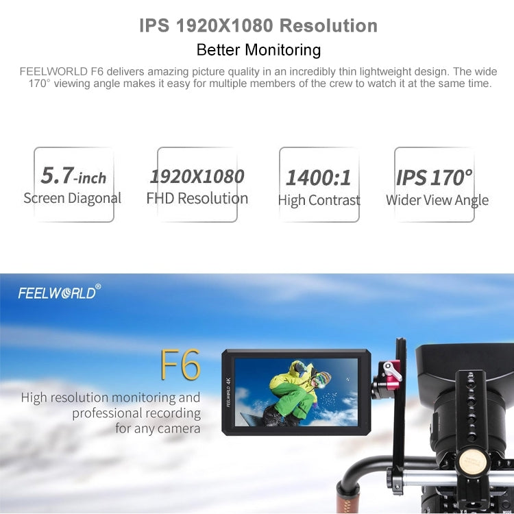 FEELWORLD F6 1920x1080 5.5 inch IPS Screen HDMI 4K Camera Field Monitor - free shipping - PMC TechLife - Order now!