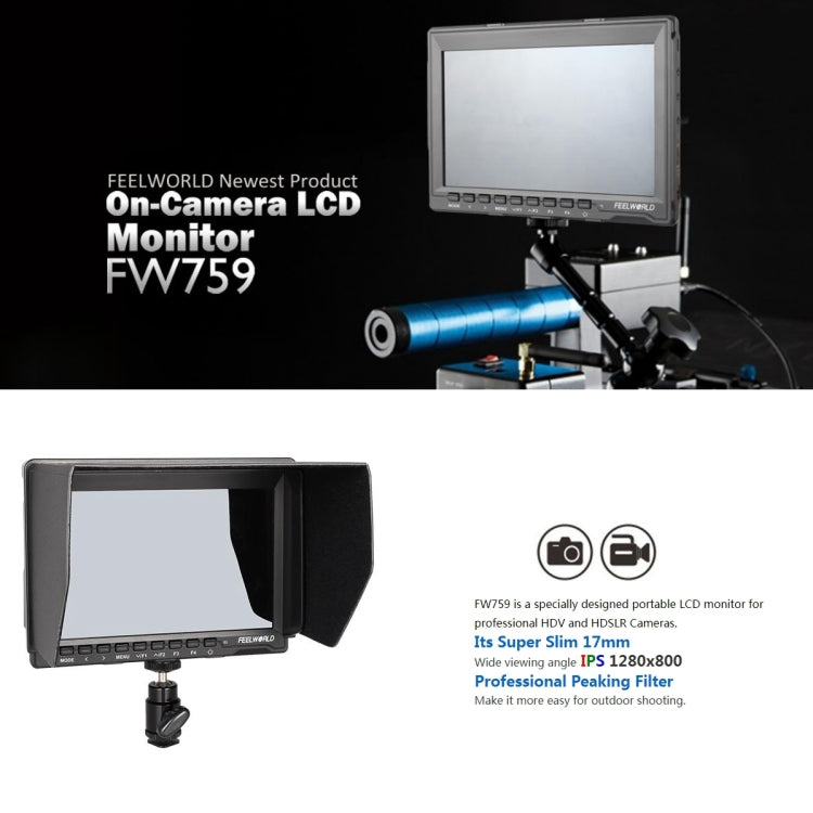 FEELWORLD FW759 1280x800 7 inch IPS Screen Ultra-thin HD Camera Field Monitor - free shipping - PMC TechLife - Order now!