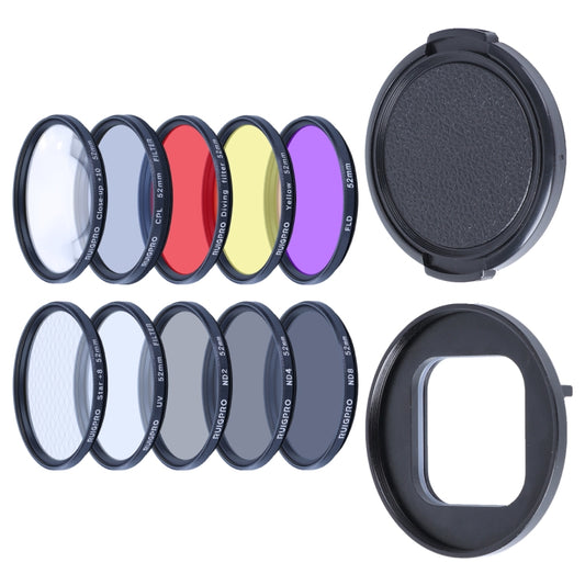 RUIGPRO for GoPro HERO10 Black / HERO9 Black Professional 52mm 52mm 10 in 1 UV+ND2+ND4+ND8+Star 8+ +CPL+Yellow/Red/Purple+10X Close-up Lens Filter with Filter Adapter Ring & Lens Cap - free shipping - PMC Jewellery - Order now!