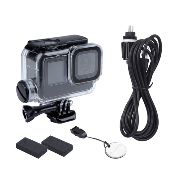 For GoPro HERO10 Black / HERO9 Black 30m Charging Water-resistant Housing Case with Buckle Basic Mount & Screw