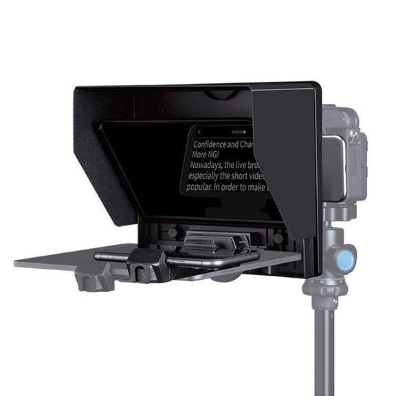 FEELWORLD TP10 Portable 10-inch Folding Teleprompter with Remote Control Lens Adapter Ring For Below 10 inches Smartphone / Tablet (Black)