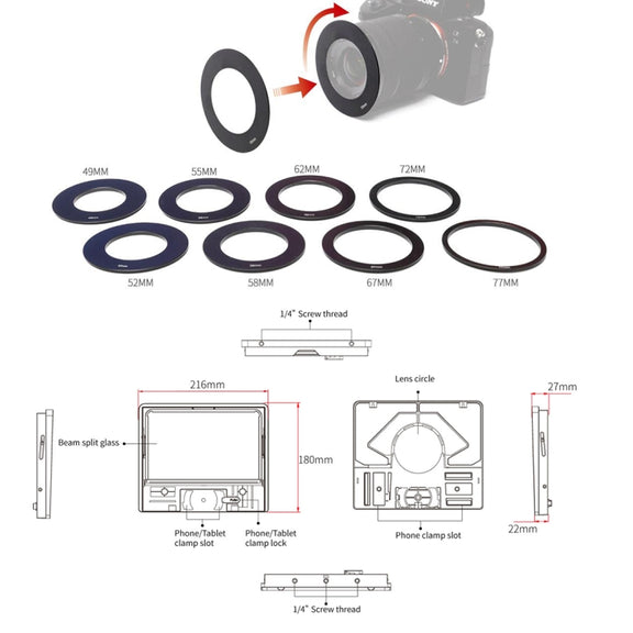 FEELWORLD TP10 Portable 10-inch Folding Teleprompter with Remote Control Lens Adapter Ring For Below 10 inches Smartphone / Tablet (Black)