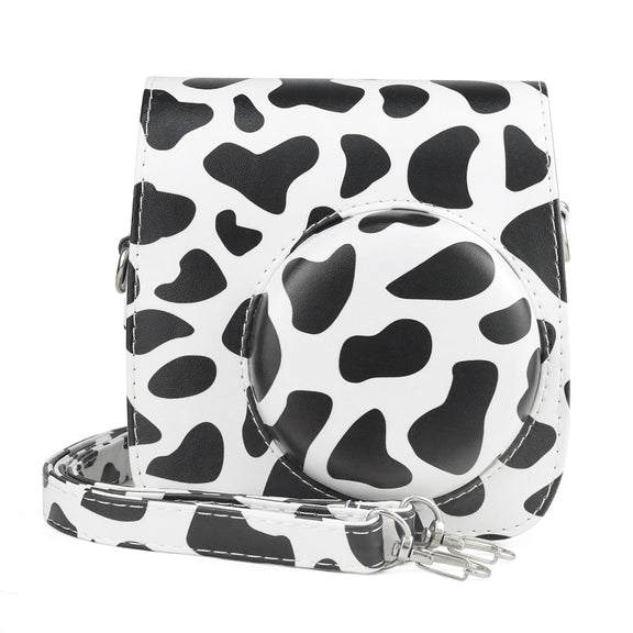 Milk Cow Full Body PU Leather Case Camera  Bag with Strap for FUJIFILM instax mini 7+