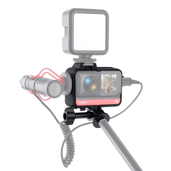 Plastic Frame Mount Protective Case Cage with Tripod Base Adapter & Long Screw & Cold Shoe Base for Insta360 One R(Black)