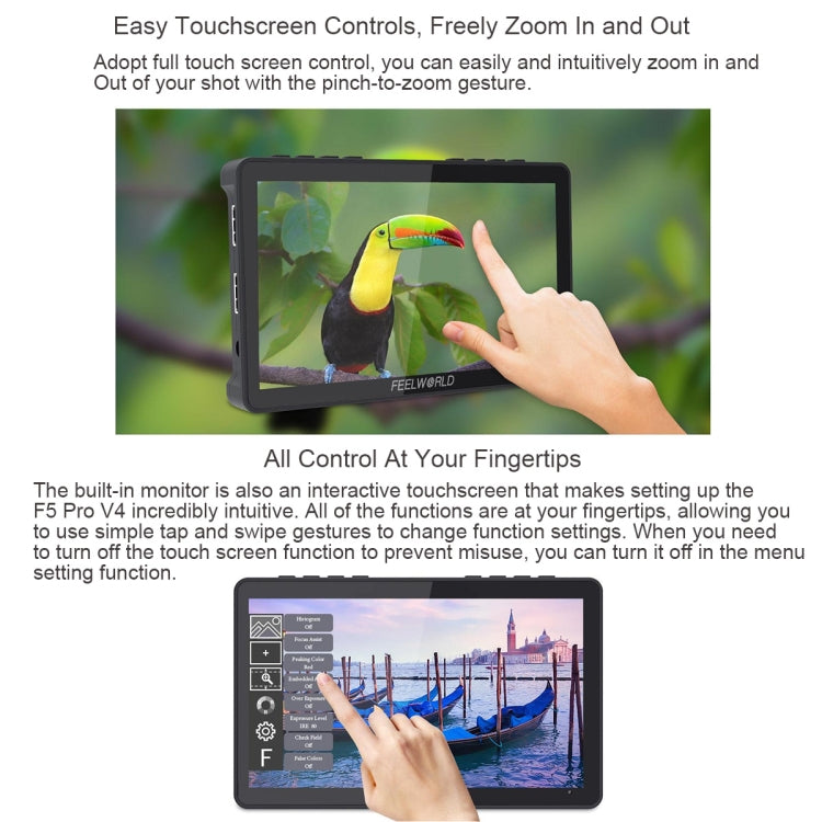 FEELWORLD F5 Pro V4 6 inch Touch Screen DSLR Camera Field Monitor 3D LUT 4K HDMI Input Output Tilt Arm - free shipping - PMC Jewellery - Order now!