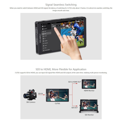 FEELWORLD CUT6S 6-inch Touch Screen Monitor Recorder FHD IPS 4K HDMI 3G-SDI Camera Field Monitor (Black) - free shipping - PMC Jewellery - Order now!