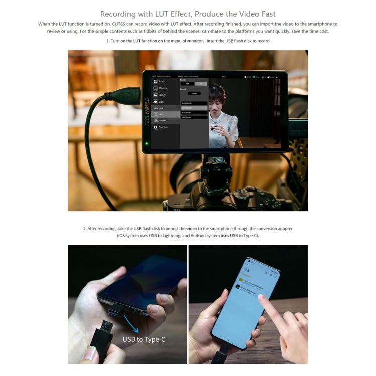 FEELWORLD CUT6S 6-inch Touch Screen Monitor Recorder FHD IPS 4K HDMI 3G-SDI Camera Field Monitor (Black) - free shipping - PMC Jewellery - Order now!