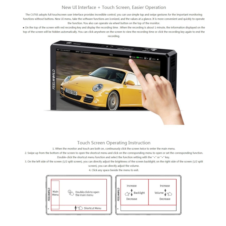 FEELWORLD CUT6S 6-inch Touch Screen Monitor Recorder FHD IPS 4K HDMI 3G-SDI Camera Field Monitor (Black) - free shipping - PMC Jewellery - Order now!