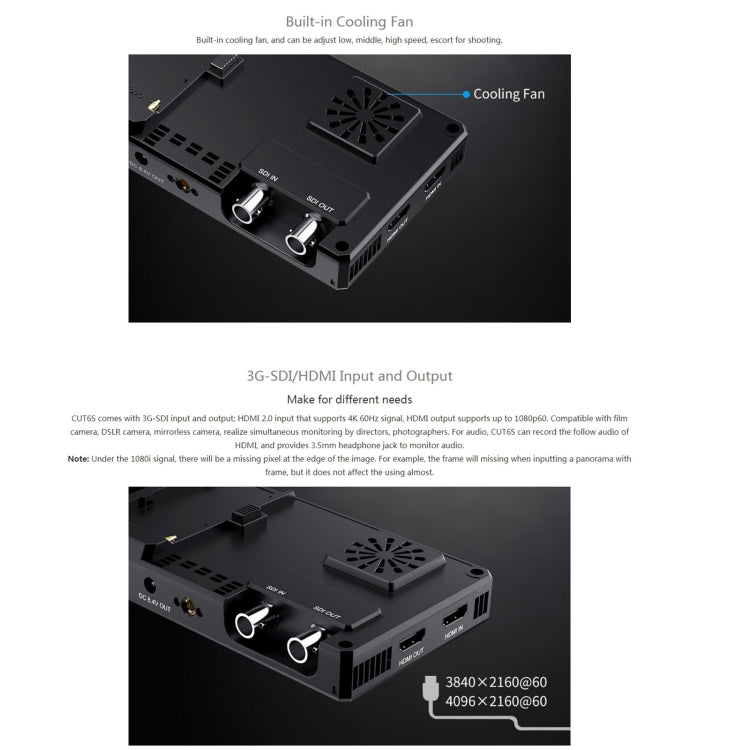 FEELWORLD CUT6S 6-inch Touch Screen Monitor Recorder FHD IPS 4K HDMI 3G-SDI Camera Field Monitor (Black) - free shipping - PMC TechLife - Order now!