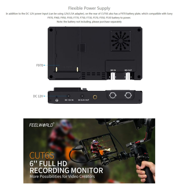 FEELWORLD CUT6S 6-inch Touch Screen Monitor Recorder FHD IPS 4K HDMI 3G-SDI Camera Field Monitor (Black) - free shipping - PMC Jewellery - Order now!