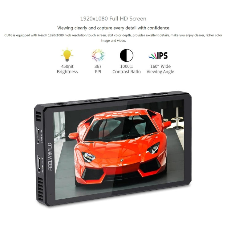FEELWORLD CUT6 6-inch Touch Screen Monitor Recorder FHD IPS 4K HDMI Camera Field Monitor (Black) - free shipping - PMC Jewellery - Order now!