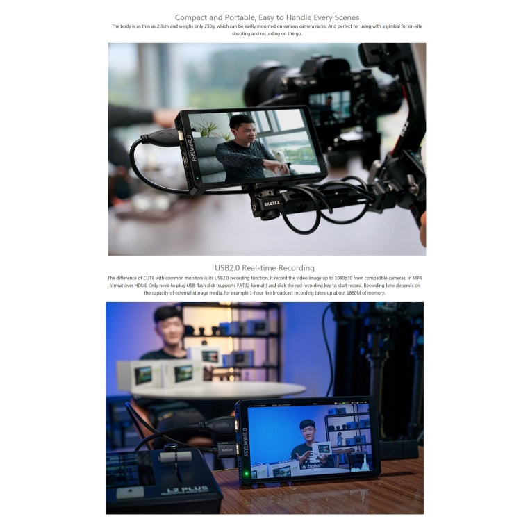 FEELWORLD CUT6 6-inch Touch Screen Monitor Recorder FHD IPS 4K HDMI Camera Field Monitor (Black) - free shipping - PMC TechLife - Order now!