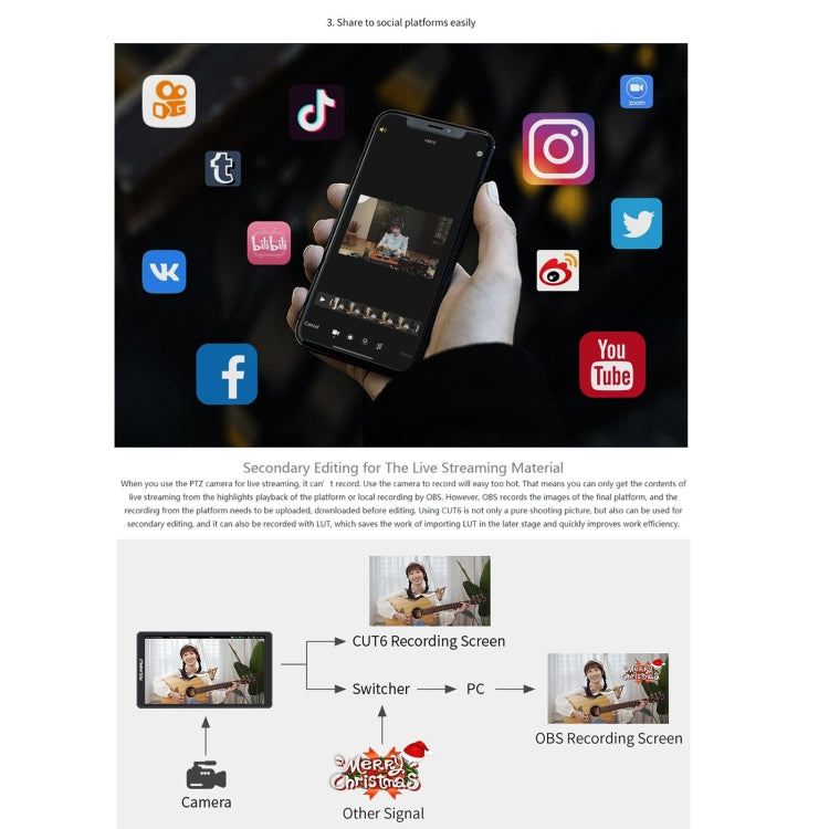 FEELWORLD CUT6 6-inch Touch Screen Monitor Recorder FHD IPS 4K HDMI Camera Field Monitor (Black) - free shipping - PMC Jewellery - Order now!