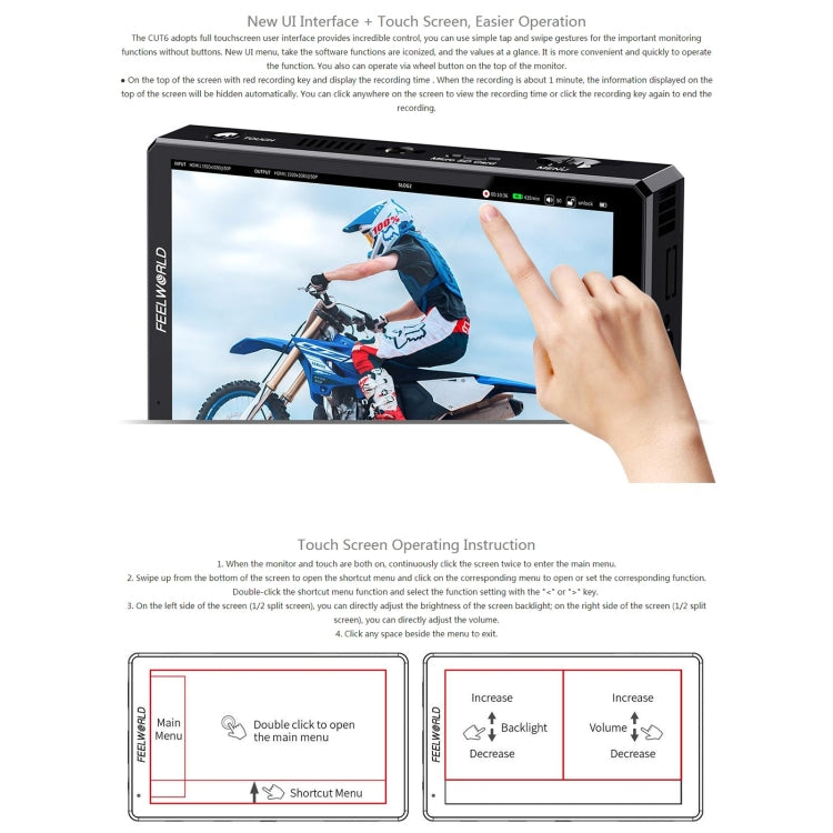 FEELWORLD CUT6 6-inch Touch Screen Monitor Recorder FHD IPS 4K HDMI Camera Field Monitor (Black) - free shipping - PMC Jewellery - Order now!