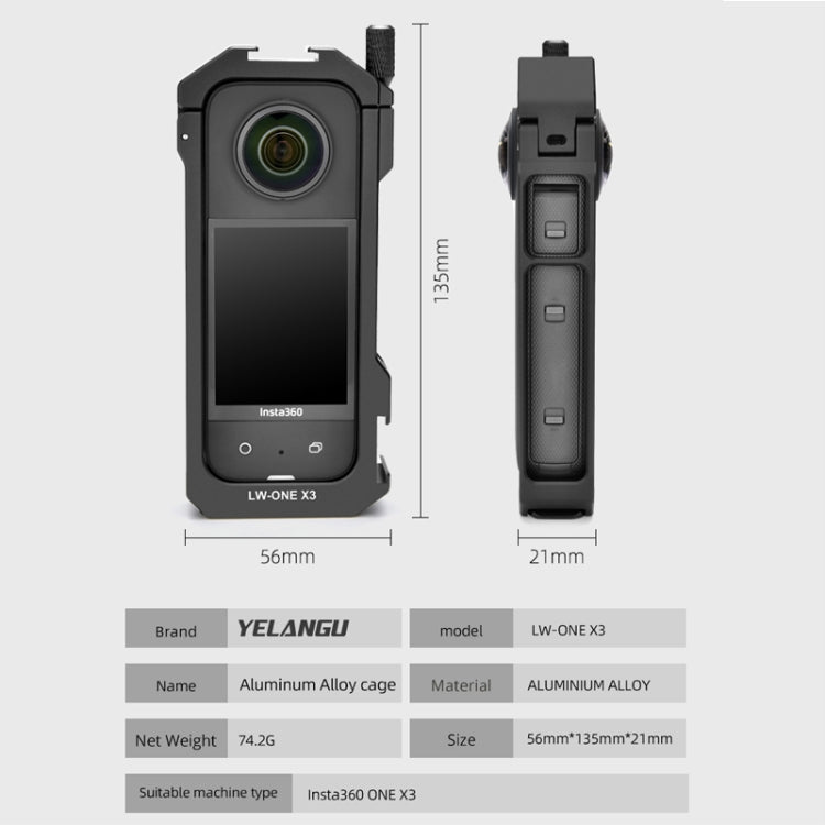 For Insta360 X3 YELANGU LW-ONE X3 Metal Cage Extended Frame Case - Mount & Holder by YELANGU | Online Shopping South Africa | PMC Jewellery | Buy Now Pay Later Mobicred