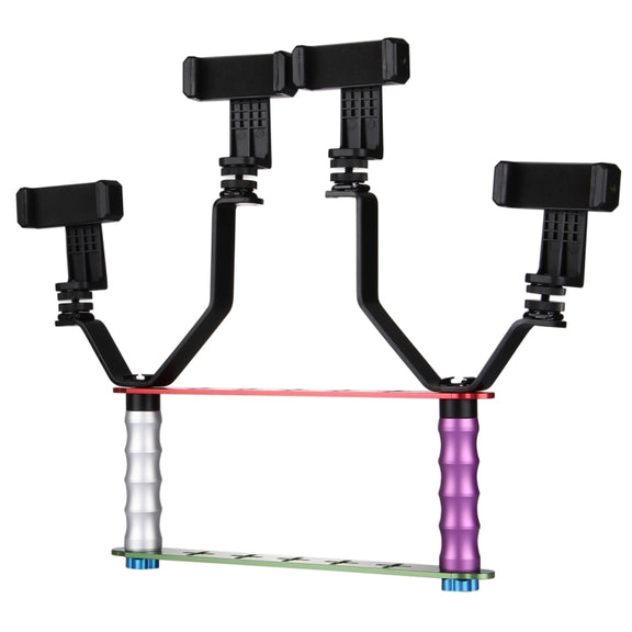 Smartphone Live Broadcast Bracket Dual Hand-held Selfie Mount Kits with 2x V-Bracket + 3x Phone Clips, For iPhone, Galaxy, Huawei, Xiaomi, HTC, Sony, Google and other Smartphones