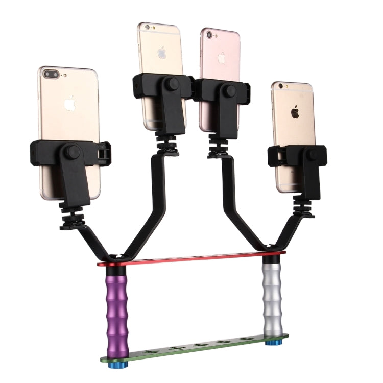 Smartphone Live Broadcast Bracket Dual Hand-held Selfie Mount Kits with 2x V-Bracket + 3x Phone Clips, For iPhone, Galaxy, Huawei, Xiaomi, HTC, Sony, Google and other Smartphones - free shipping - PMC TechLife - Order now!