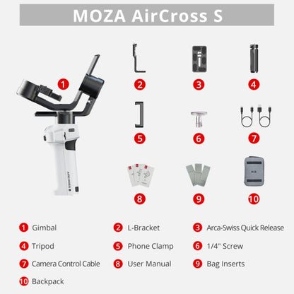 MOZA AirCross S 3 Axis Foldable Handheld Gimbal Stabilizer for DSLR Cameras and Smart Phone (White) - free shipping - PMC Jewellery - Order now!