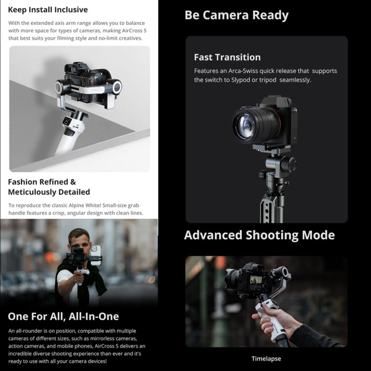 MOZA AirCross S 3 Axis Foldable Handheld Gimbal Stabilizer for DSLR Cameras and Smart Phone (White) - free shipping - PMC Jewellery - Order now!